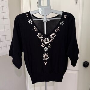 Vintage Black Floral Embroidered Women's Blouse